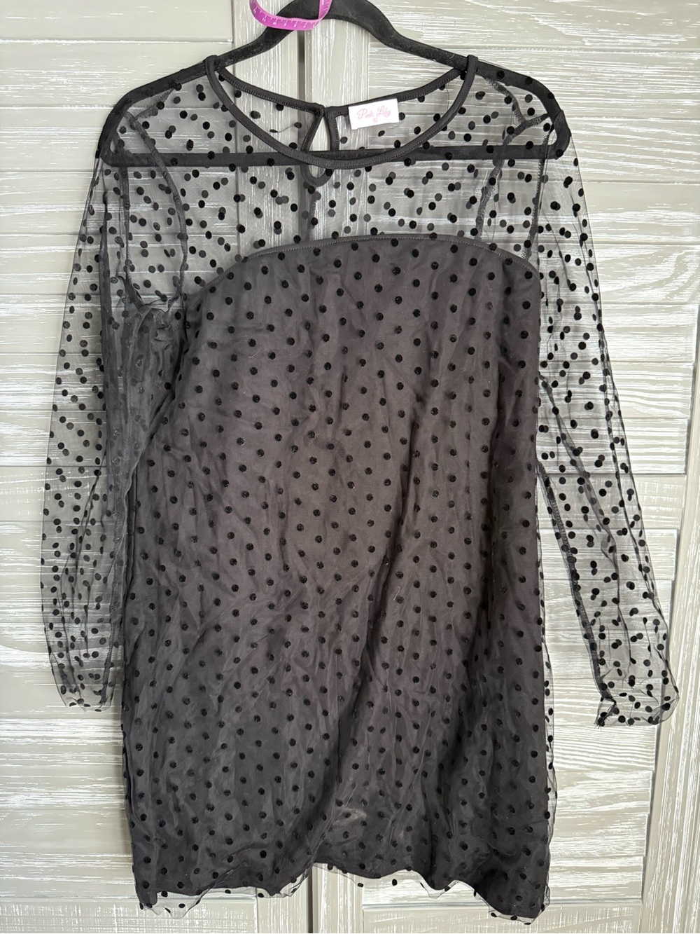 Black Polka Dot Mesh Overlay Dress Pink Lily Size XL